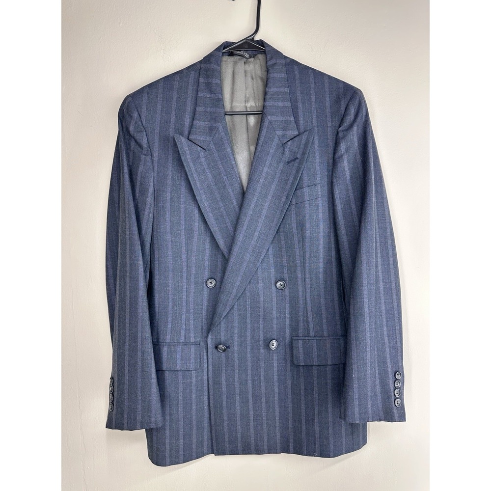 VTG 80s Alexander Julian‎ SIZE 42R Pinstripe Navy Double Breasted 100% Wool USA